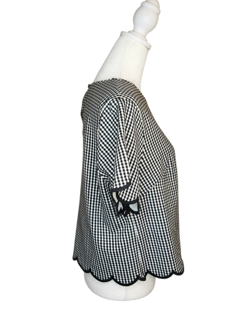 Kate Spade Jazzy Scalloped Gingham Cropped Top Black and White - Large